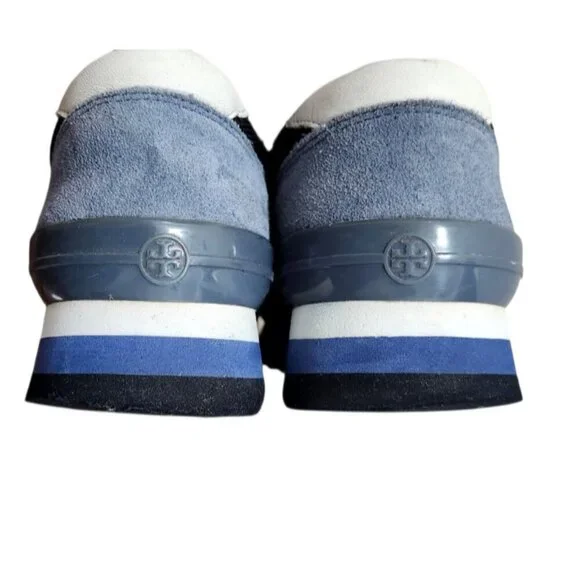 Tory Burch Navy Suede Mesh Sneakers Women’s 9.5 Suede Textile Upper Logo Trainer - Picture 8 of 14